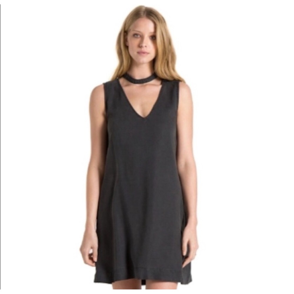 Cloth & Stone choker Mini Dress V-Neck Sleeveless Casual Tencel Black Size M